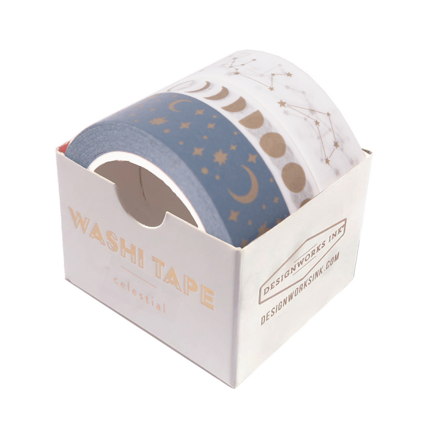 Set of three tapes in blue, white and gold