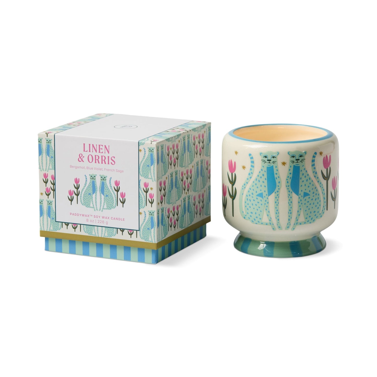 Paddywax A Dopo 8oz./226g Blue Cheetahs Ceramic Candle - Linen & Orris