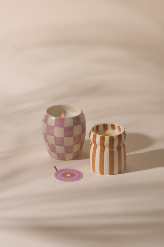 6.5 Oz Cabana Rust Striped Ceramic Candle - Sienna Sunset