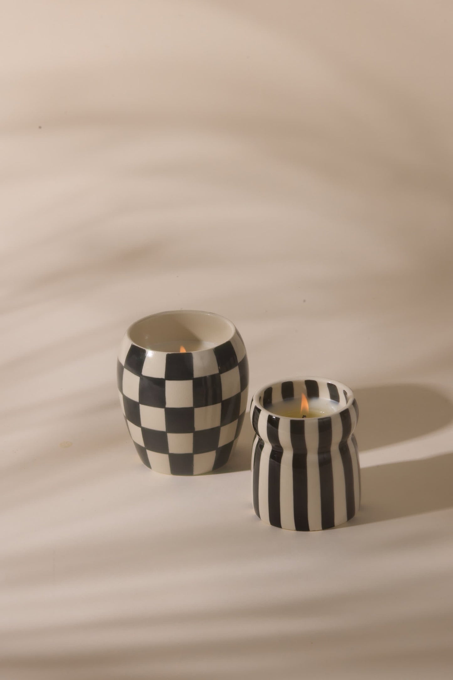 6.5 Oz Cabana Black Striped Ceramic Candle - Lava Stone