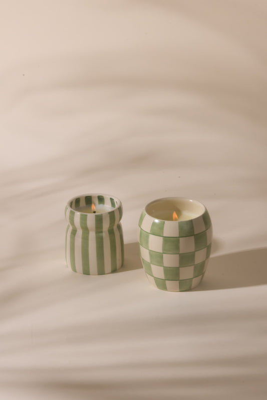 6.5 Oz Cabana Sage Striped Ceramic Candle - Bora Bora