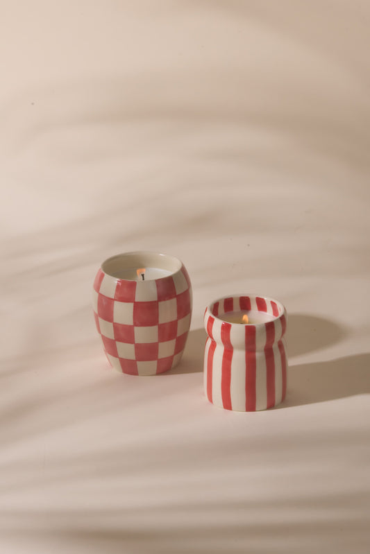 6.5 Oz Cabana Red Striped Ceramic Candle - Hibiscus Bay