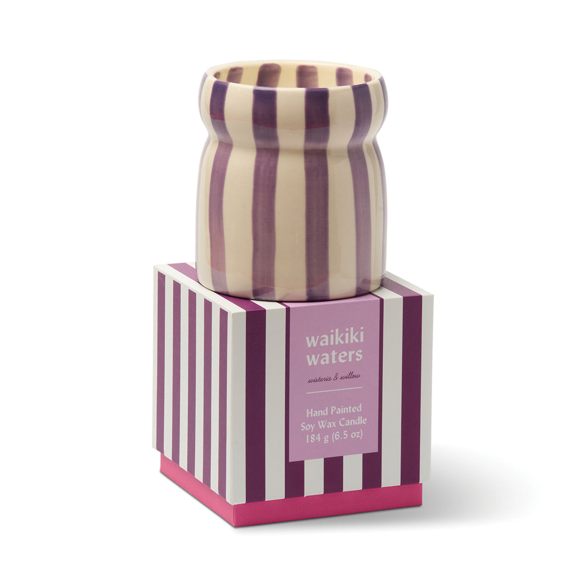 Paddywax Cabana Christmas 6.5oz/184g Pink/Green Striped Ceramic Candle - Cinnamon & Clove