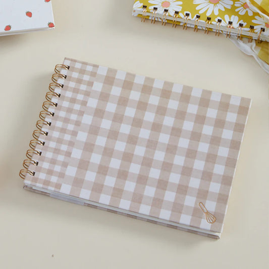 Brown and white gingham planner.