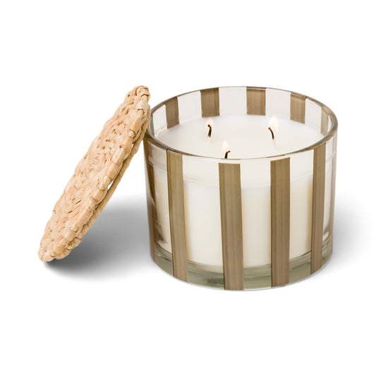 Al Fresco 12oz Taupe Glass Candle Cotton Teak