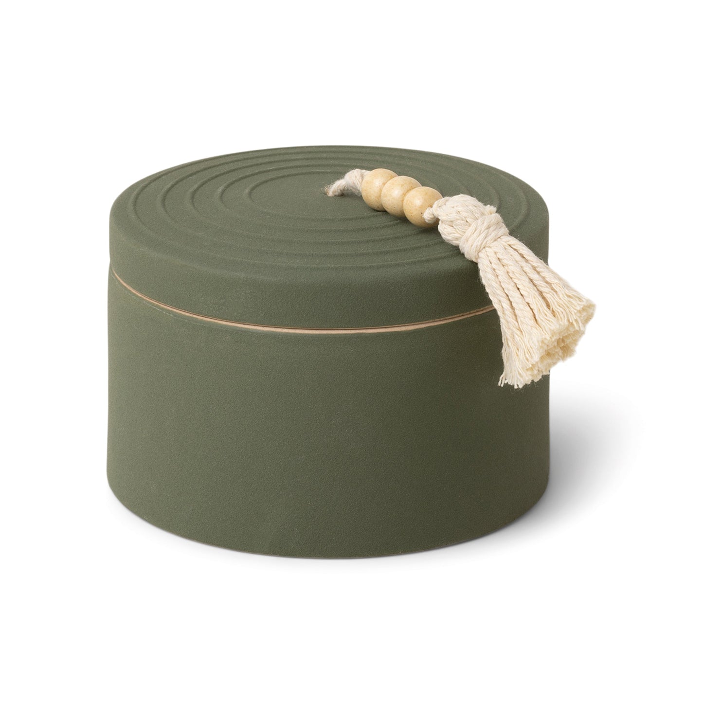 Cypress & Fir 283g Dark Green Ceramic Candle With Lid And Beaded Hang Tag