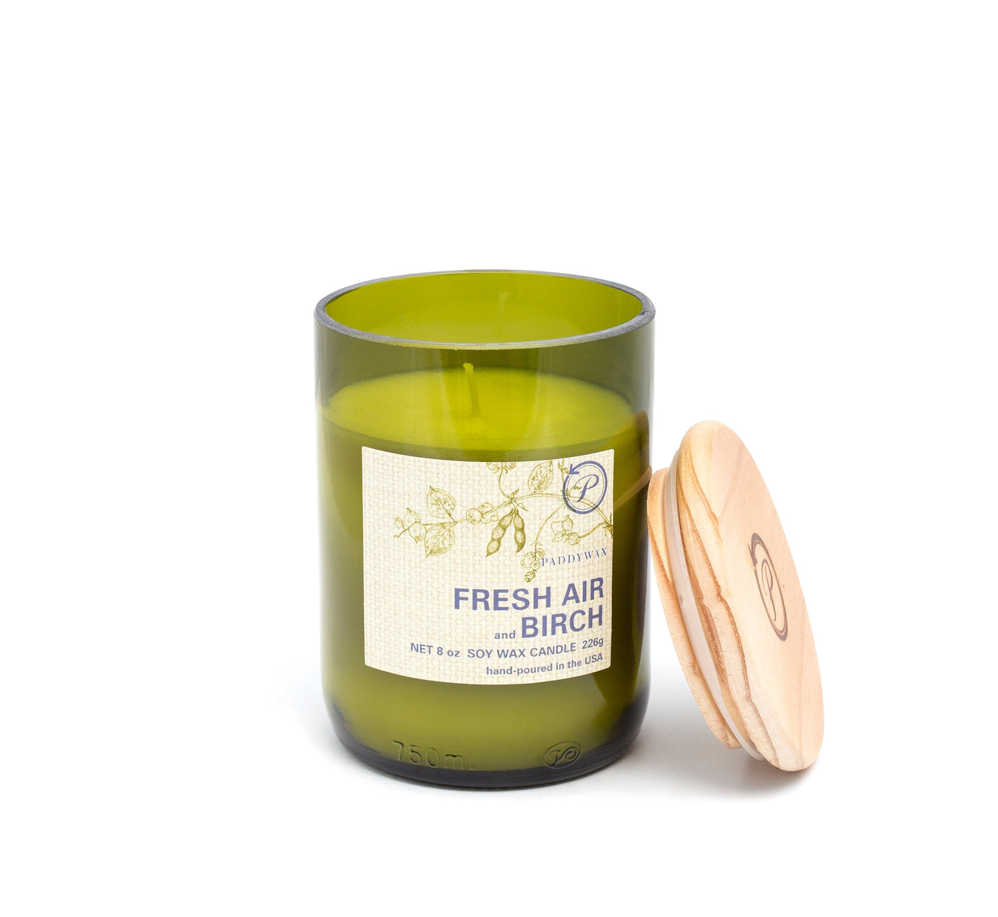 Green Recycled Glass Candle - Fresh Air + Birch (226g)