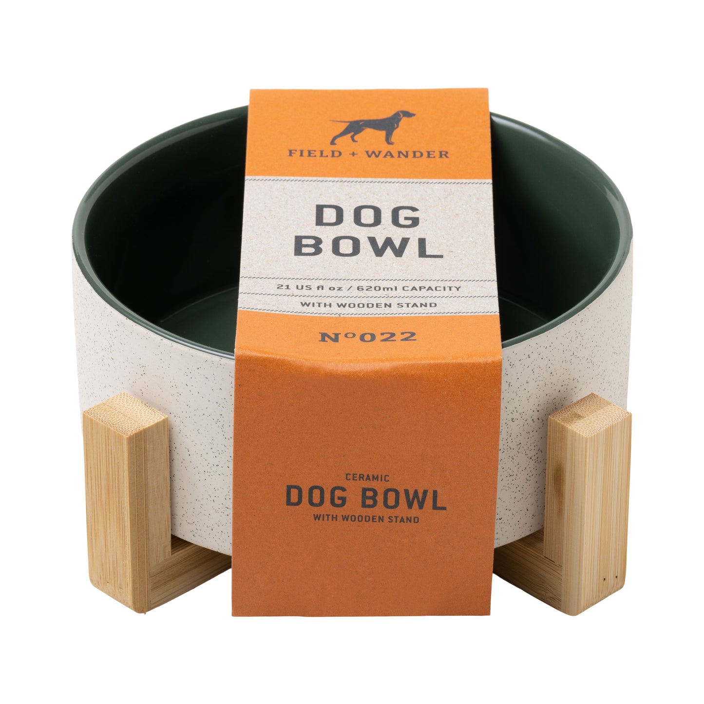 Dog Bowl with Wooden Stand - Green