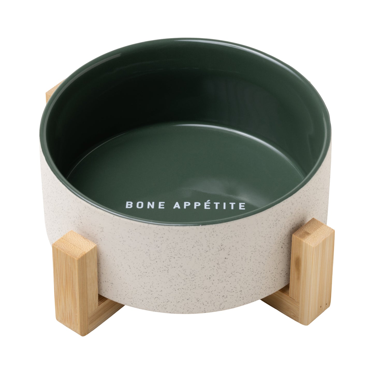 Dog Bowl with Wooden Stand - Green
