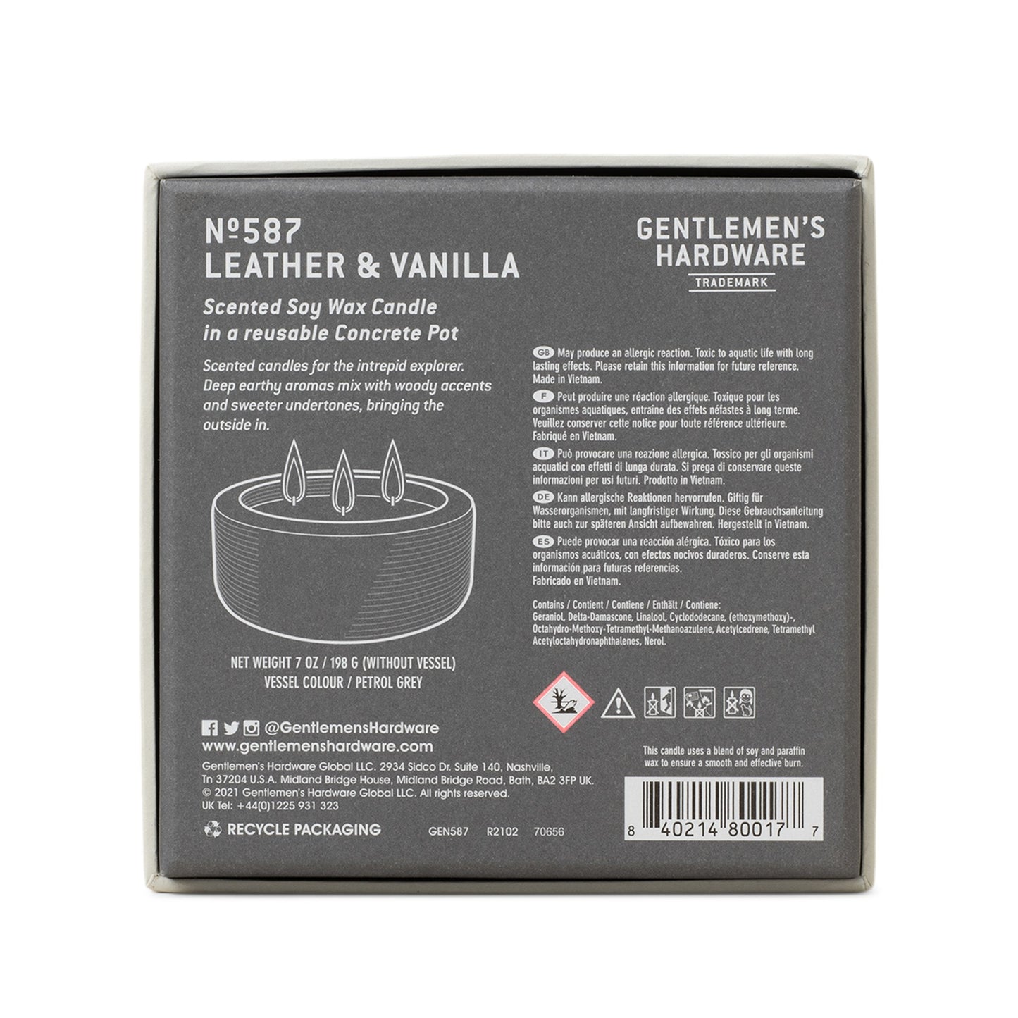 Concrete Candle Leather & Vanilla 7oz