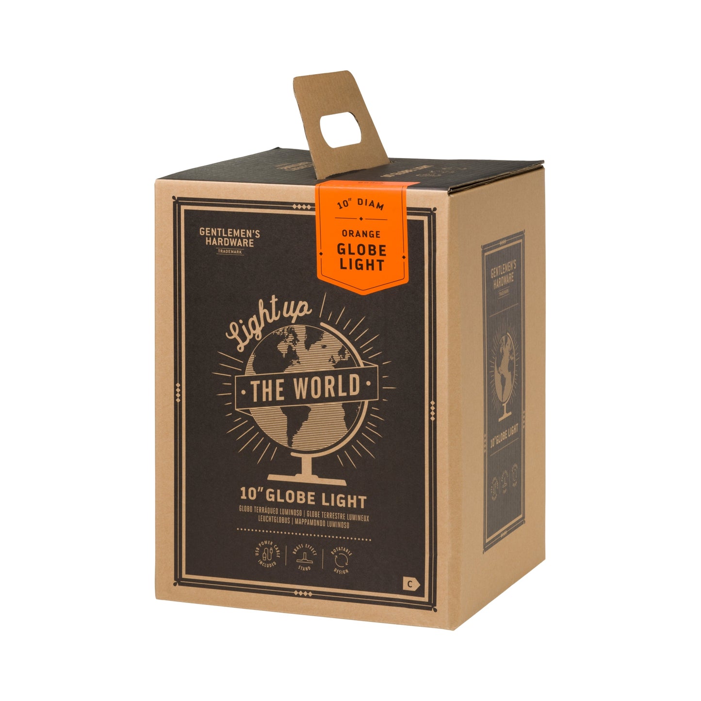 Globe in illustrated box that it is packaged in.