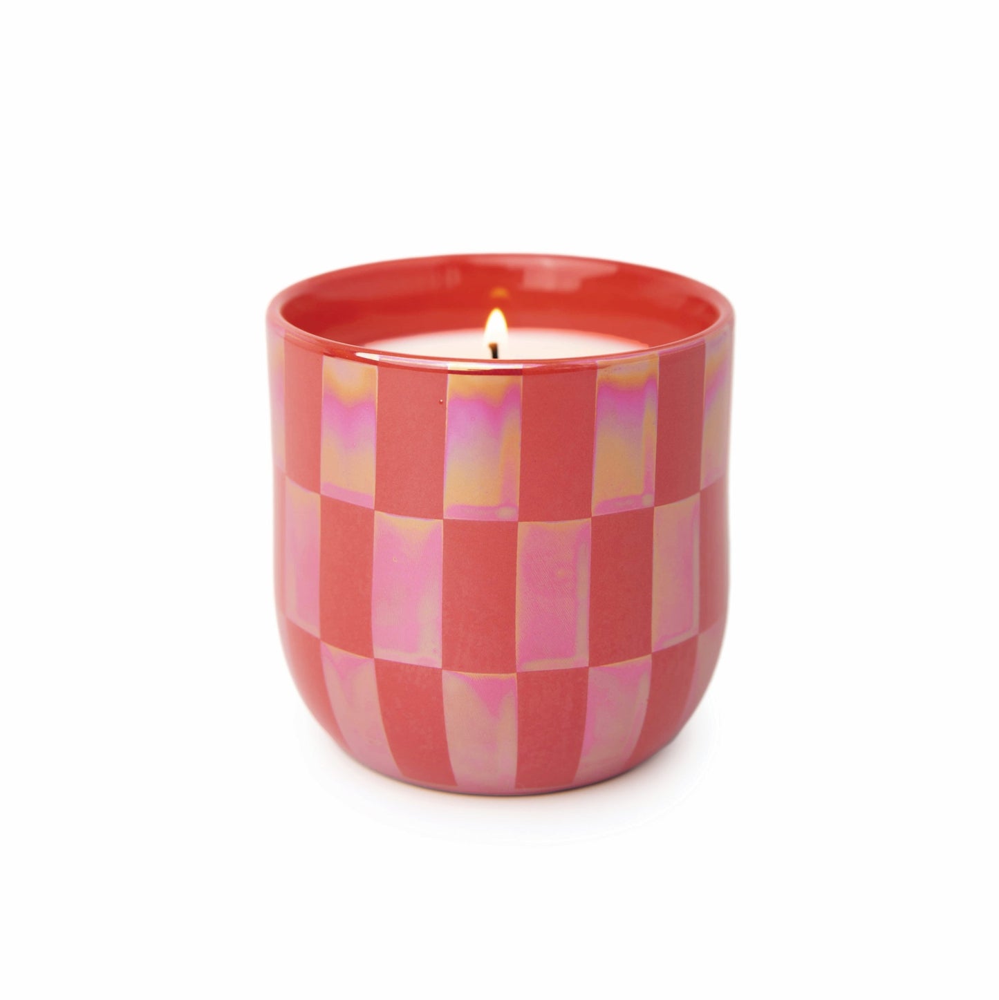 Lustre 10 Oz. Candle, Coral, Check Pattern - Cactus Flower