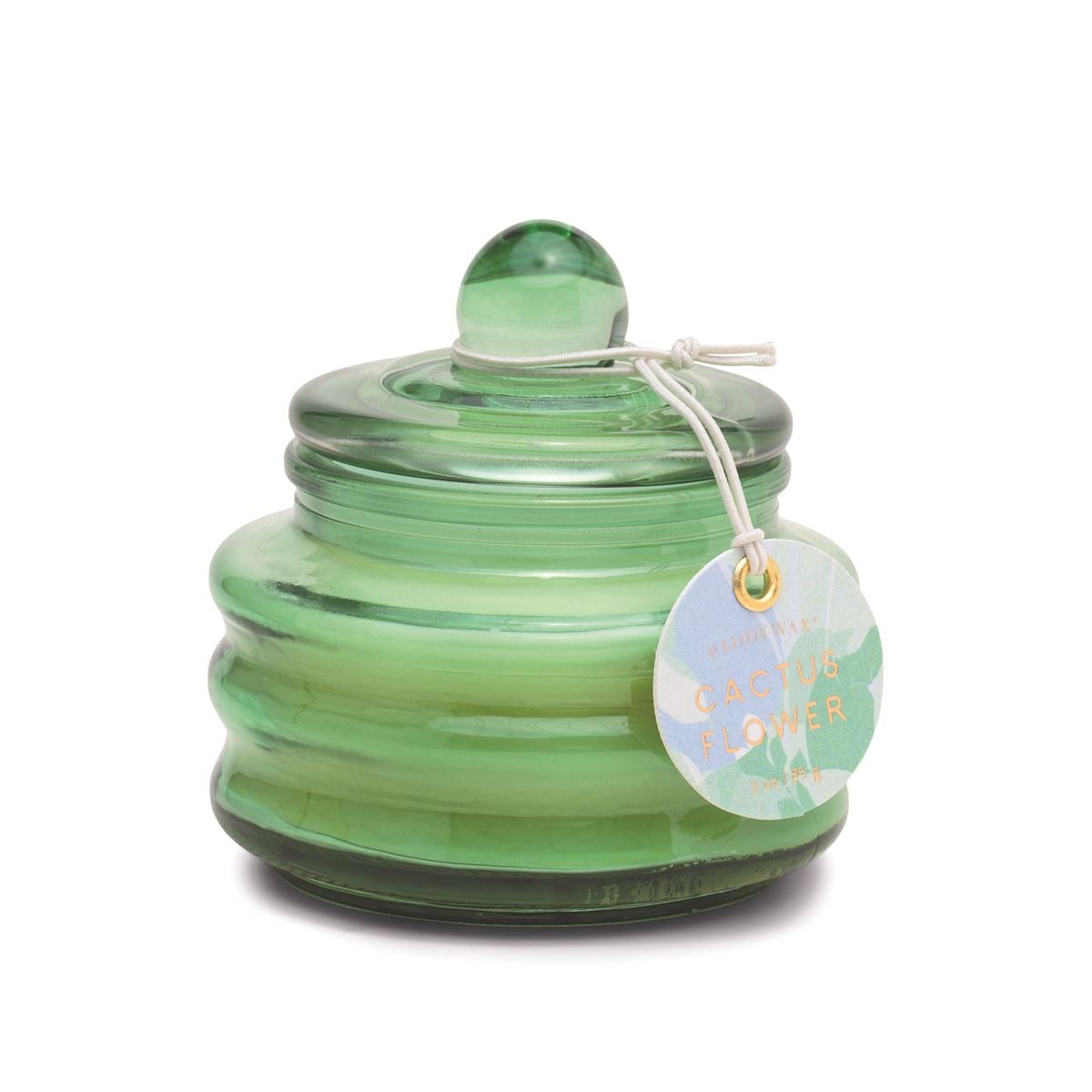BEAM 3 OZ. GREEN SMALL GLASS VESSEL AND LID CACTUS FLOWER