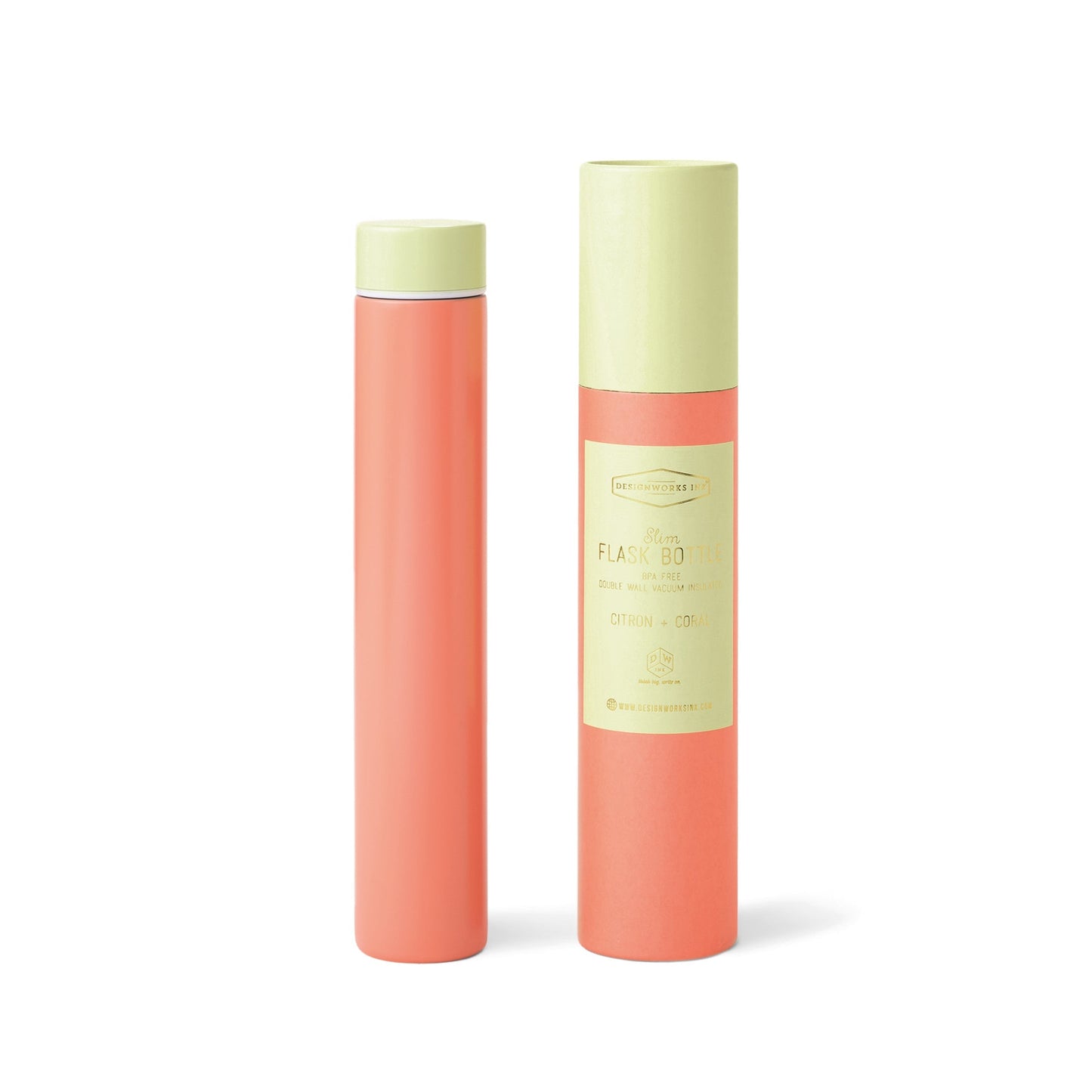 SLIM FLASK BOTTLE IN TUBE - CITRON/CORAL
