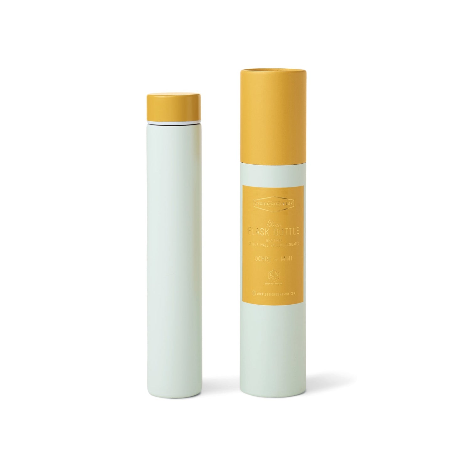 SLIM FLASK BOTTLE IN TUBE - MINT/OCHRE