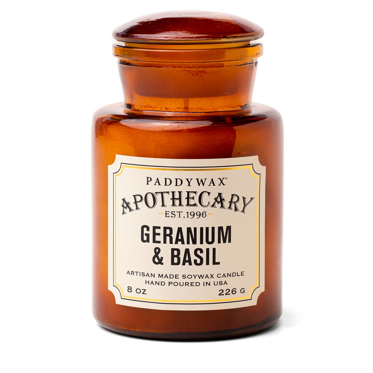 Amber glass bottle with cream label on front.