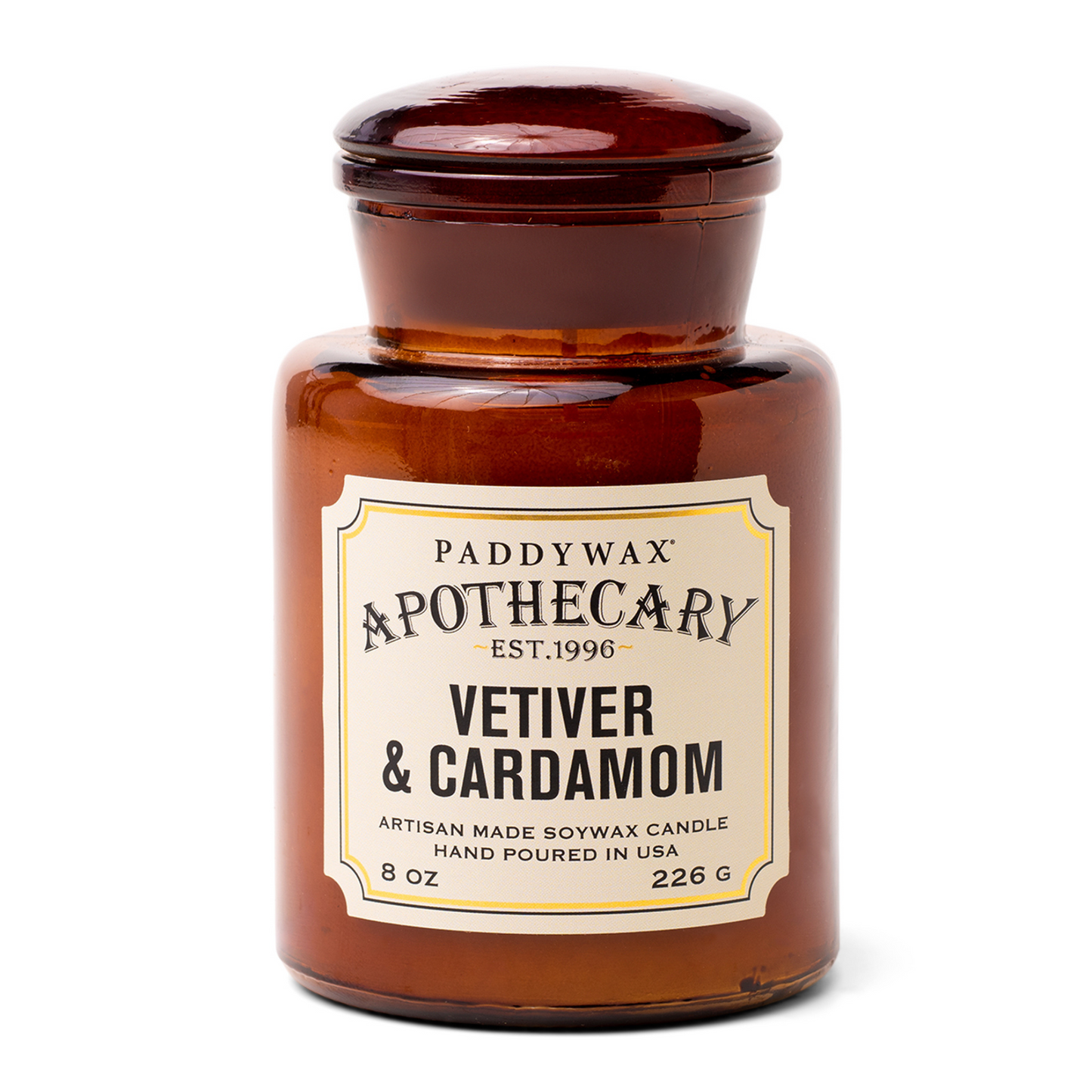 Amber glass bottle with cream label on front.