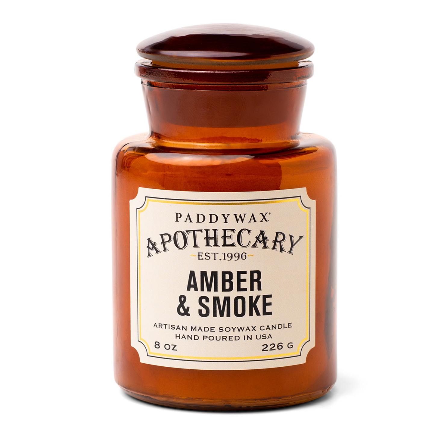 Amber glass bottle with cream label on front.