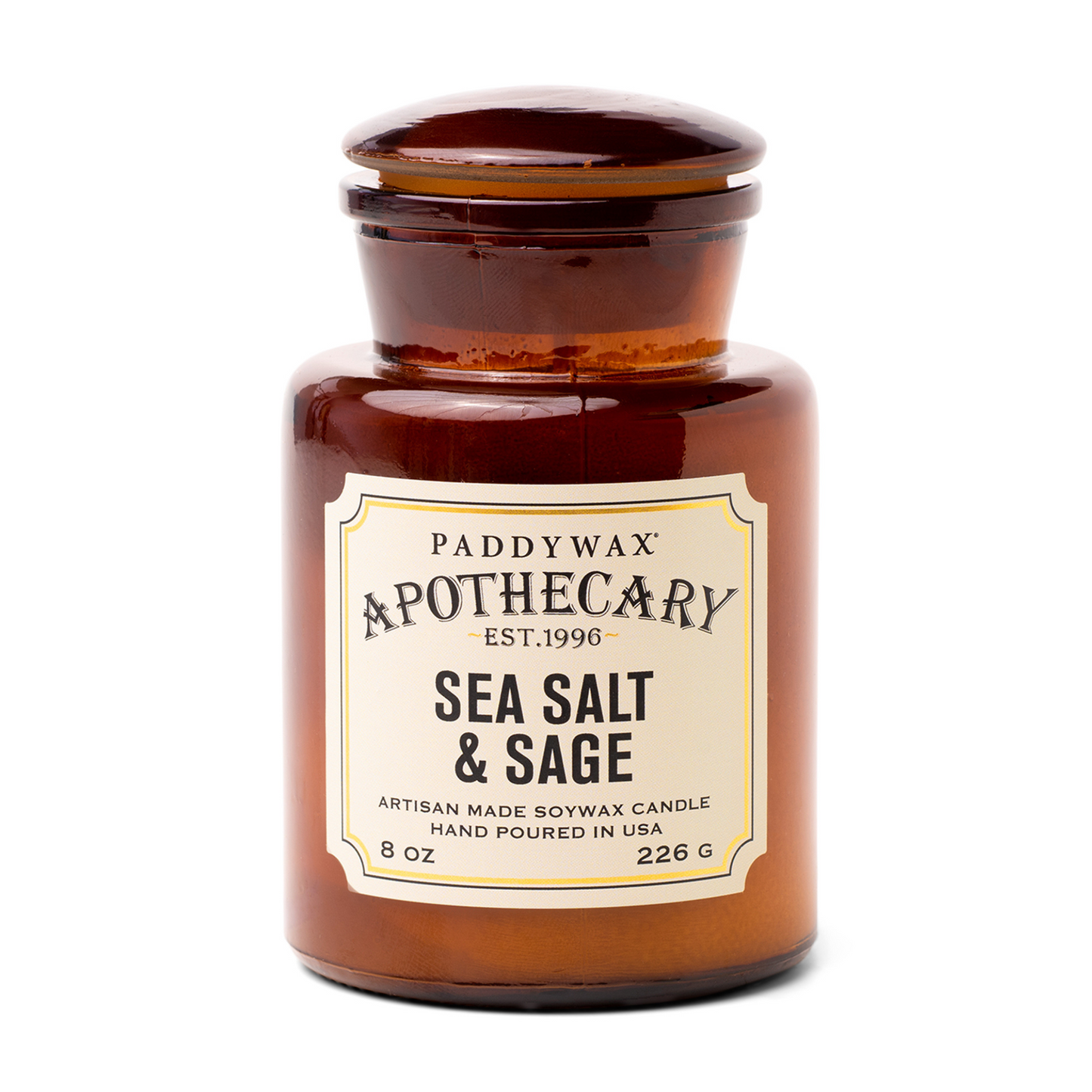 Amber glass bottle with cream label on front.