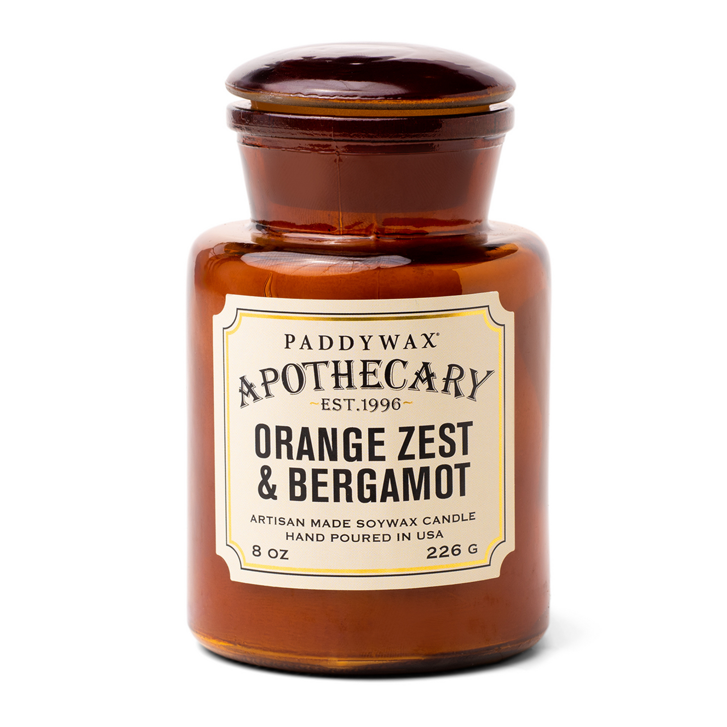 Amber glass bottle with cream label on front.