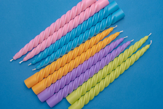 2 Tapered Twisted Candles - Green (10" Tall)