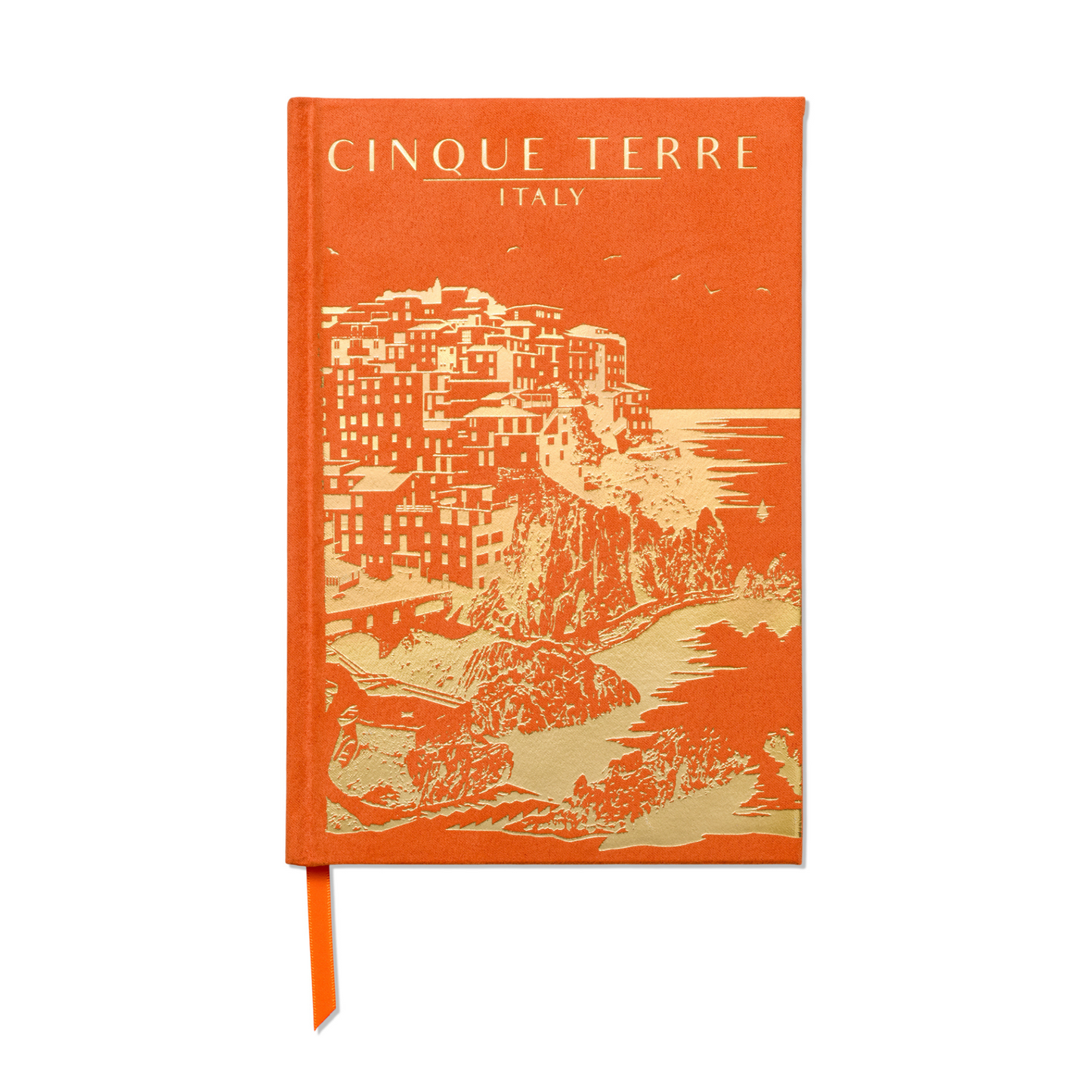 Orange suede journal with golf foil accents