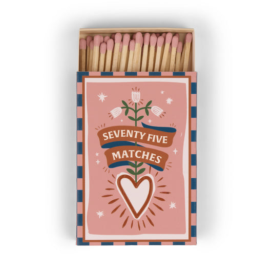 A Dopo Boxed Matches "Hearts" Pink - 75 matches (9.6 CM)