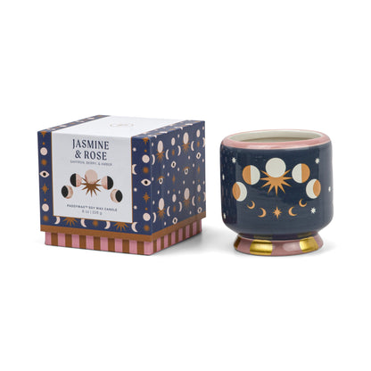 Adopo 8oz./226g Moon Phases Ceramic Candle - Jasmine & Rose