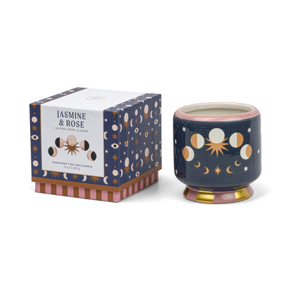 Adopo 8oz./226g Moon Phases Ceramic Candle - Jasmine & Rose