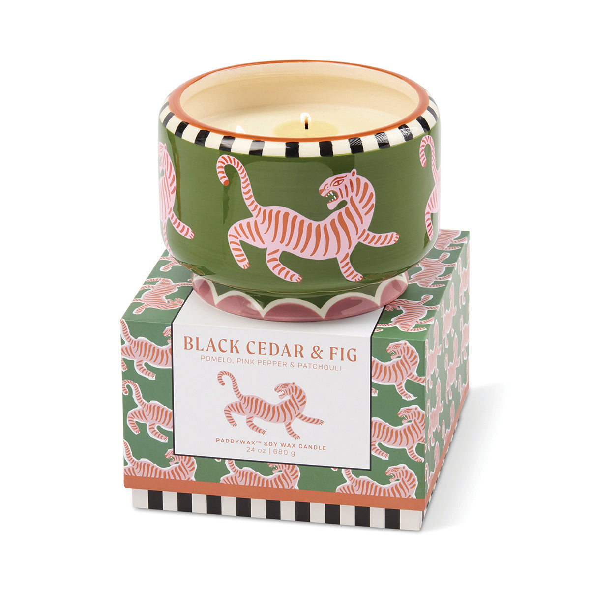 Paddywax A Dopo 24oz./680g Tiger Ceramic Candle - Black Cedar & Fig
