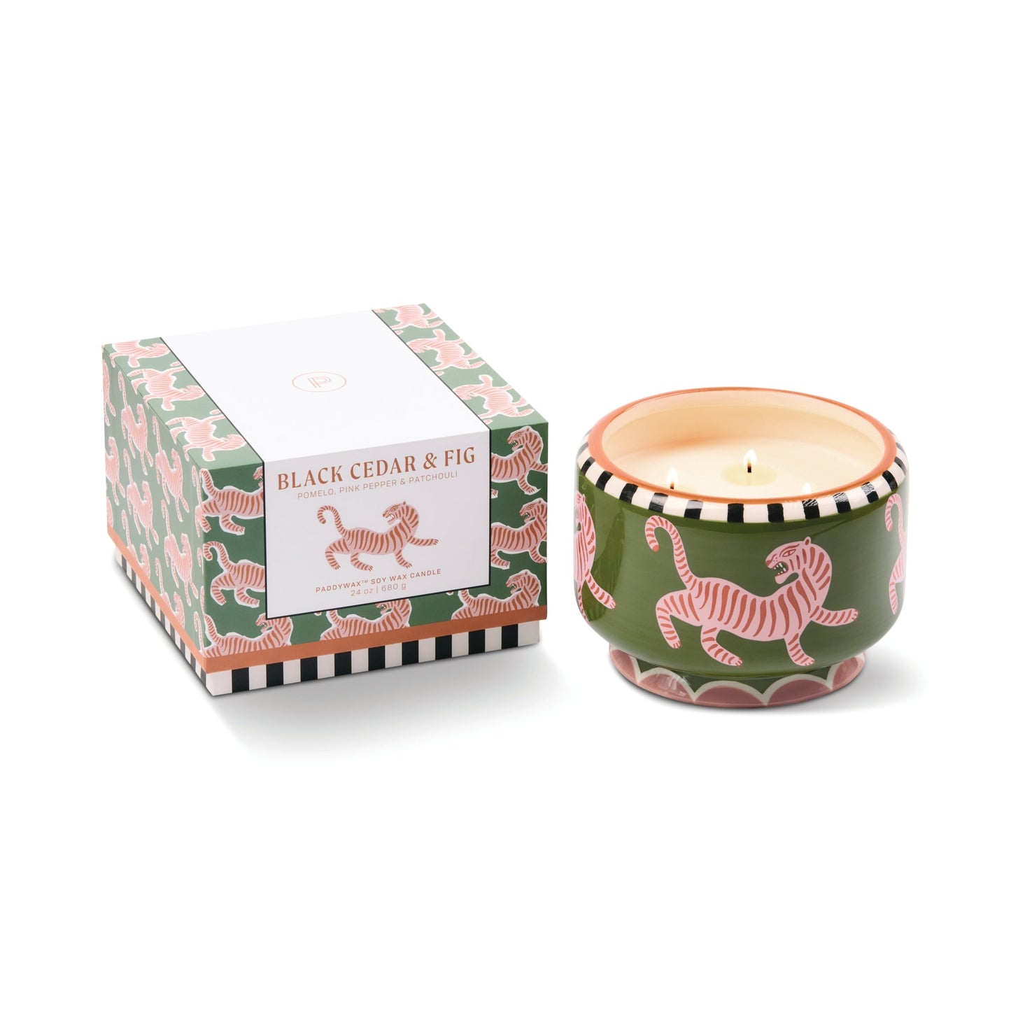 Paddywax A Dopo 24oz./680g Tiger Ceramic Candle - Black Cedar & Fig