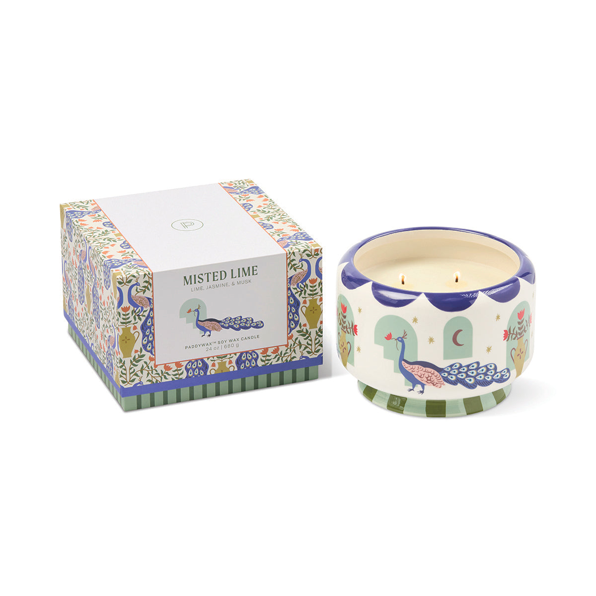 Paddywax A Dopo 24oz./680g Peacock Ceramic Candle - Misted Lime