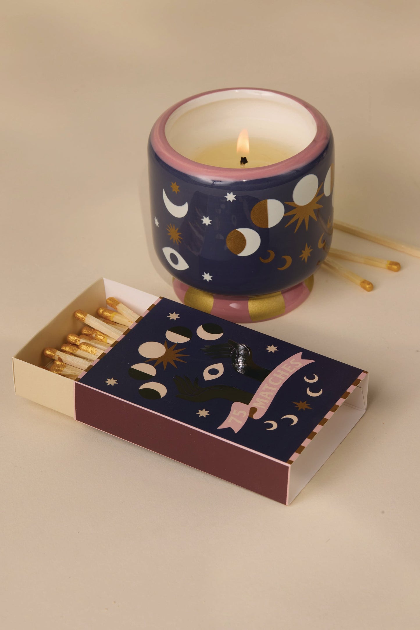 Adopo 8oz./226g Moon Phases Ceramic Candle - Jasmine & Rose