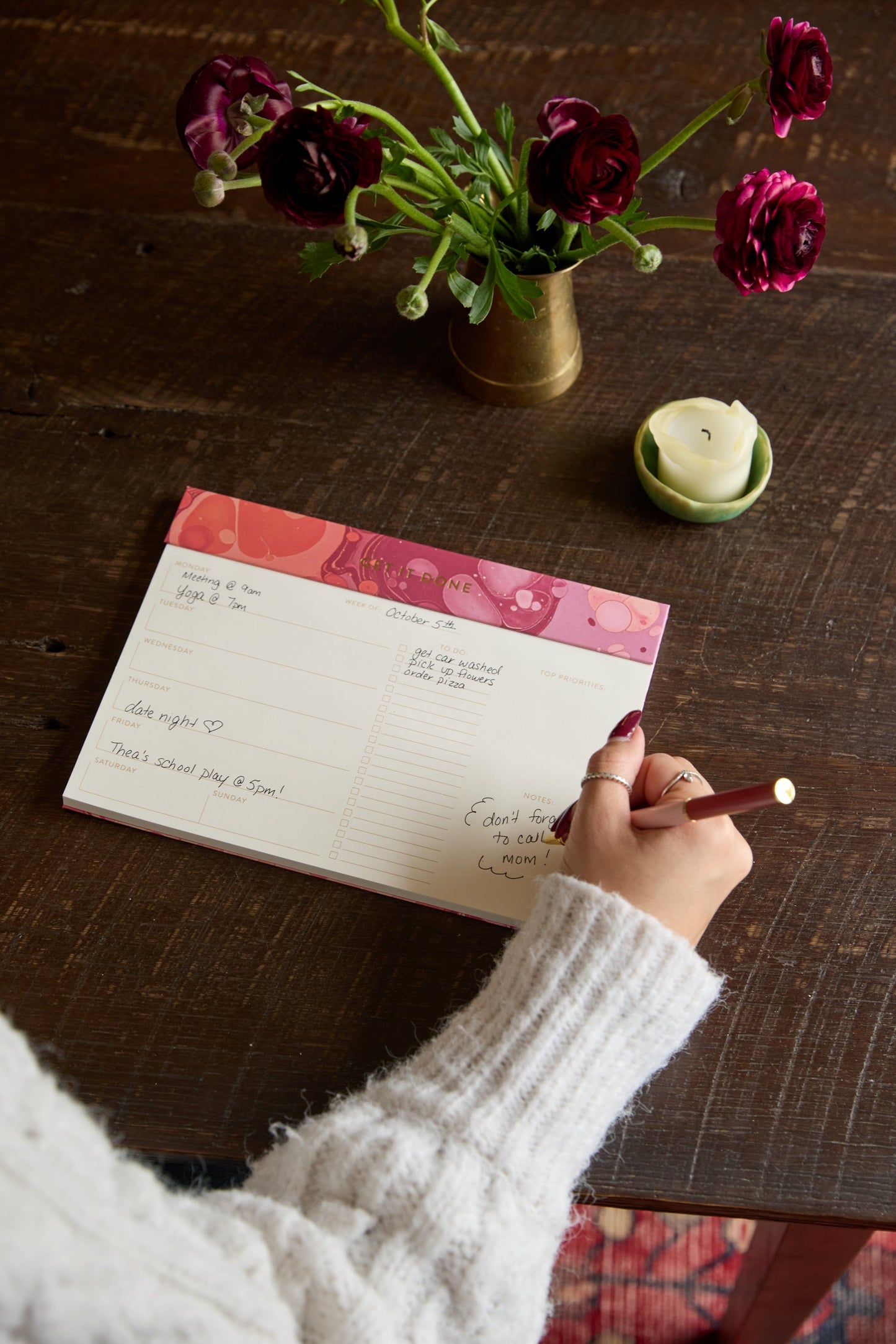 Designworks Ink Marble Weekly Planner Notepad - Cherry Peach