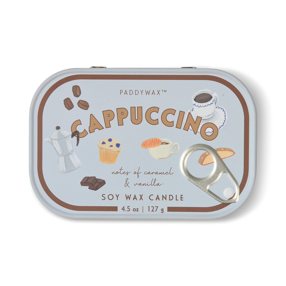 Paddywax Bistro 4.5oz/127g Cappuccino Printed Tin Candle - Chocolate & Cherry