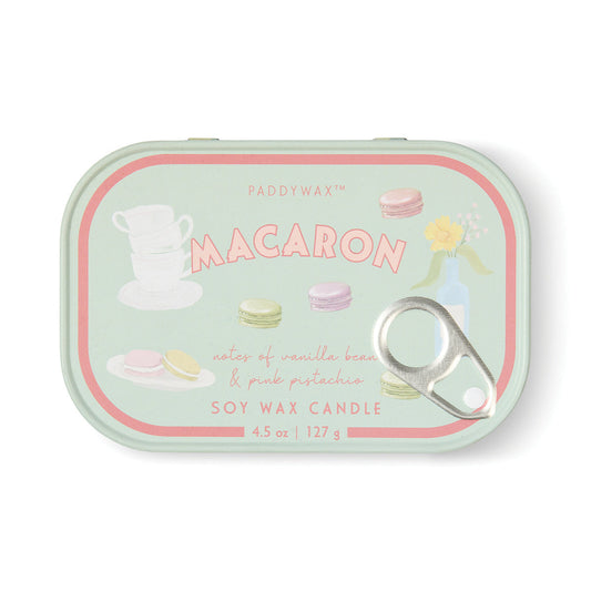 Paddywax Bistro 4.5oz/127g Macaron Printed Tin Candle - Amber & Pistachio