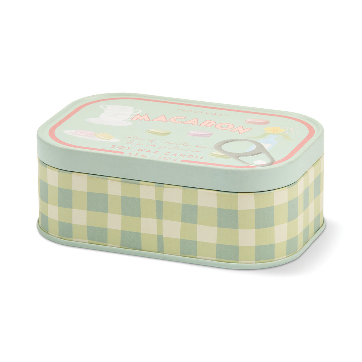 Paddywax Bistro 4.5oz/127g Macaron Printed Tin Candle - Amber & Pistachio