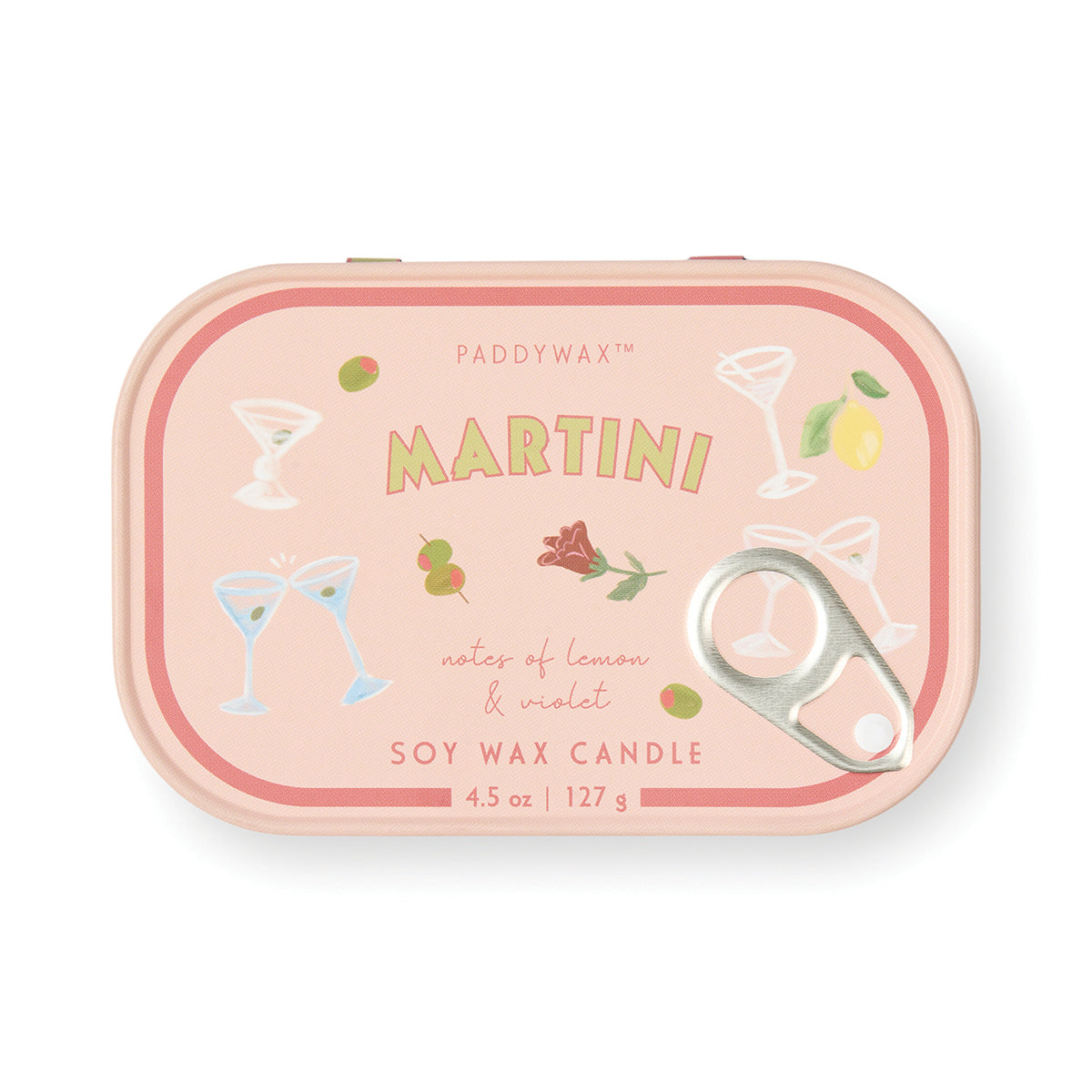 Paddywax Bistro 4.5oz/127g Martini Printed Tin Candle - Lemon & Violet