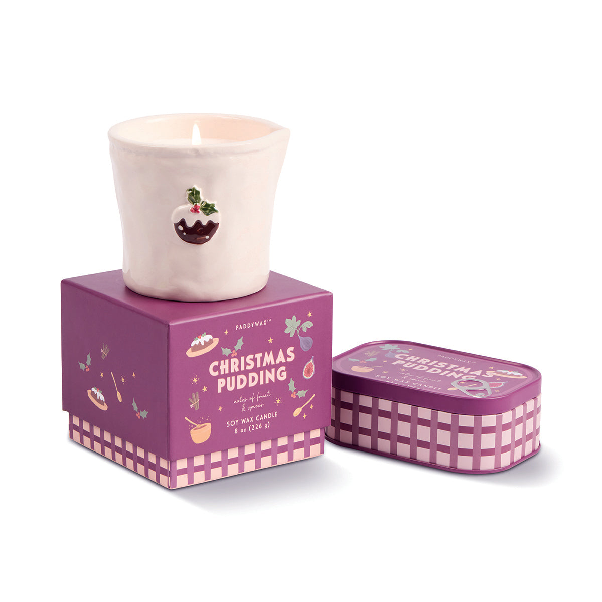 Paddywax Bistro 4.5oz/127g Christmas Pudding Printed Tin Candle - Fruit & Spices