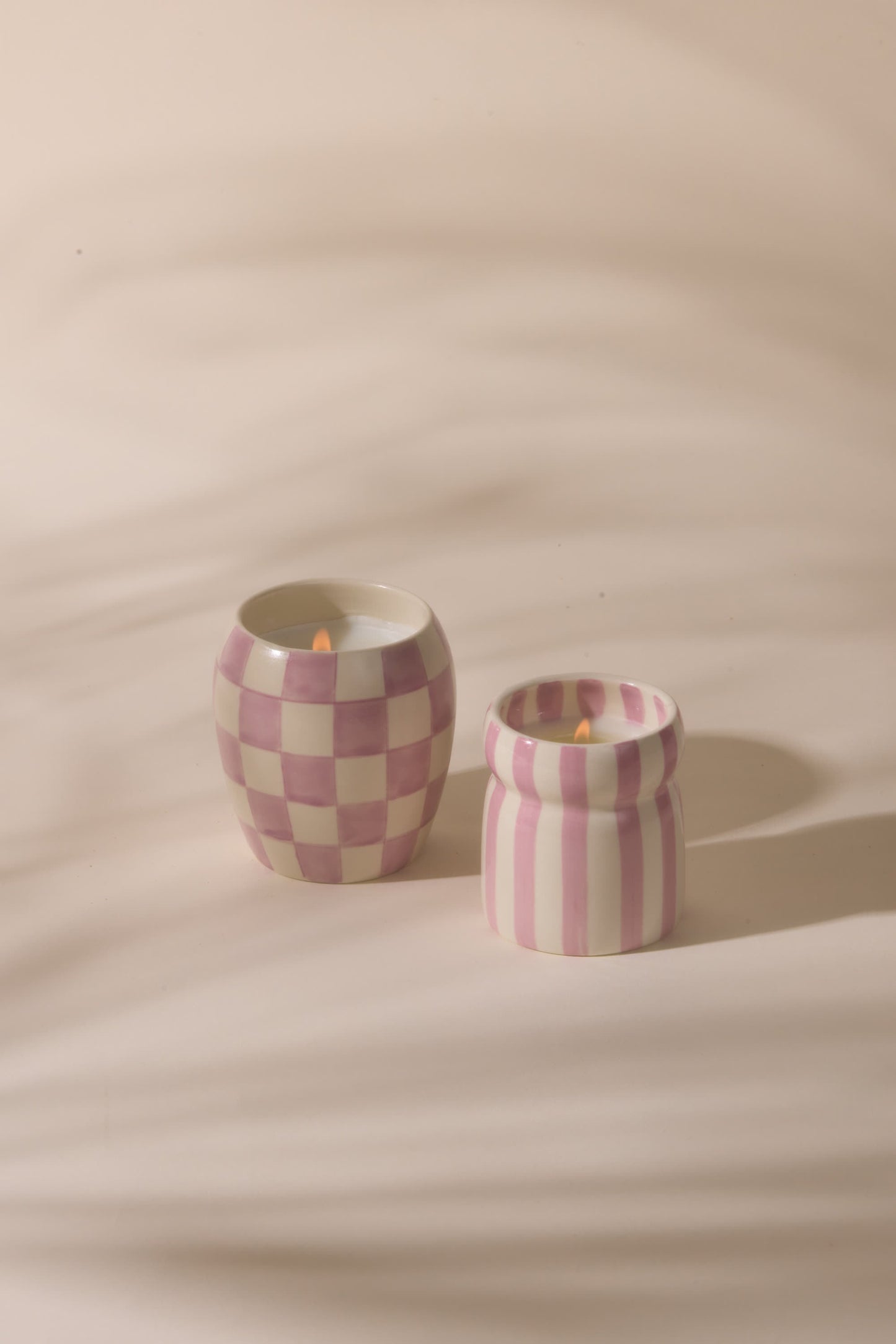 6.5 Oz Cabana Lavender Striped Ceramic Candle - Grecian Sand