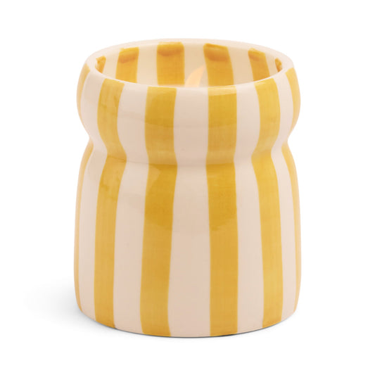 6.5 Oz Cabana Ochre Striped Ceramic Candle - Gold Coast