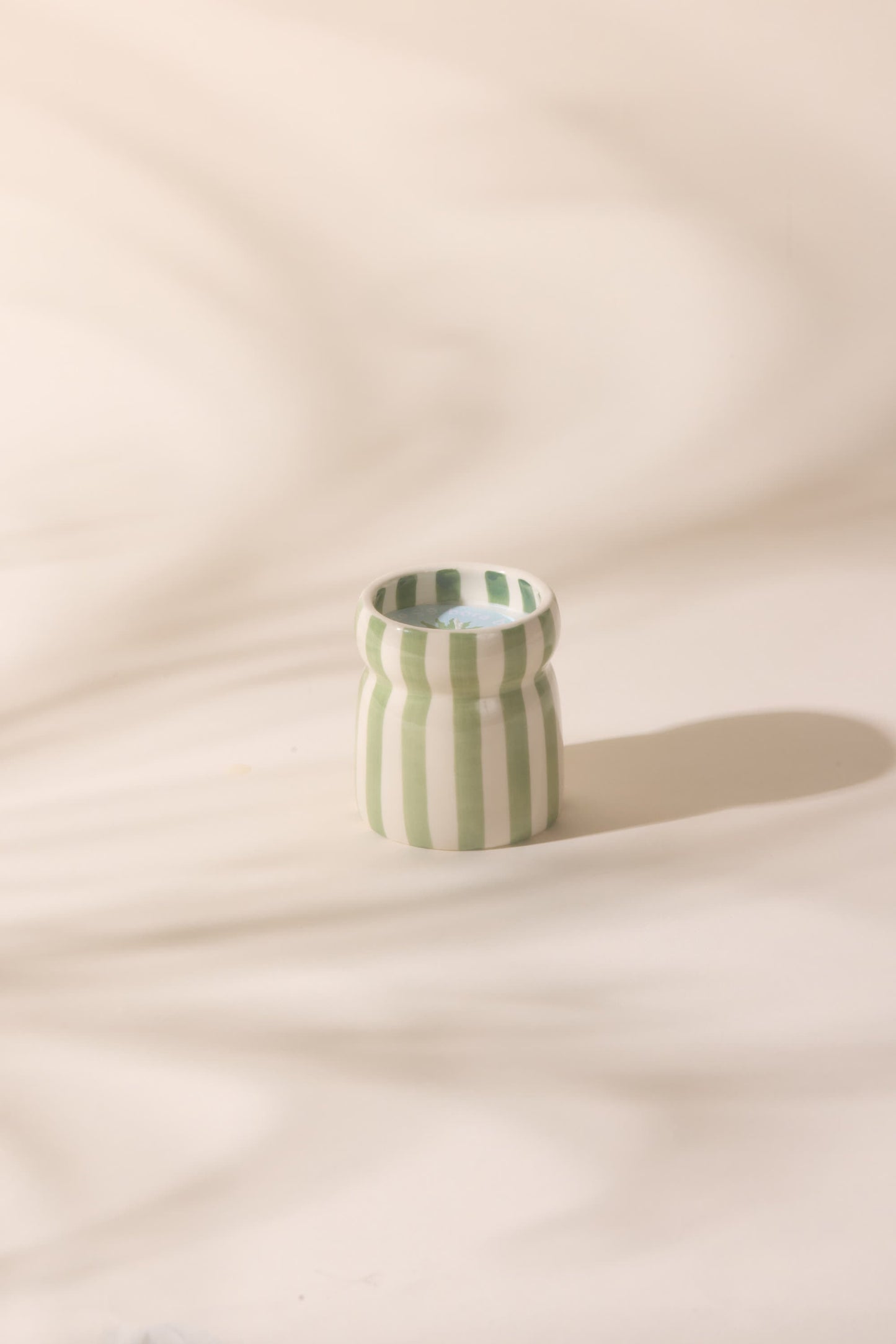 6.5 Oz Cabana Sage Striped Ceramic Candle - Bora Bora