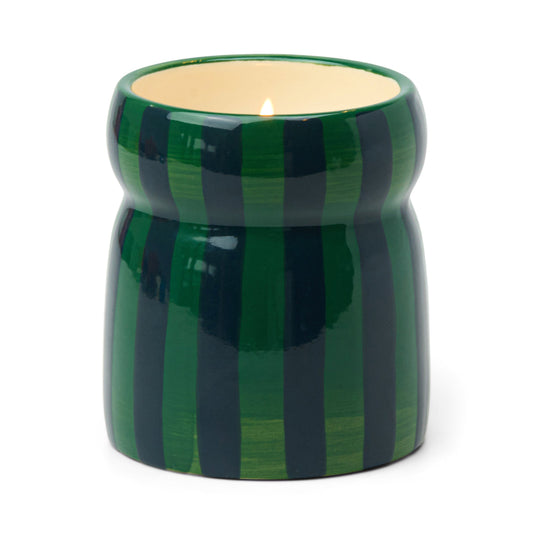 Cabana 6.5oz/184g Green/Navy Striped Ceramic Candle - Balsam Fir
