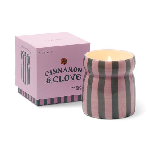 Paddywax Cabana Christmas 6.5oz/184g Pink/Green Striped Ceramic Candle - Cinnamon & Clove