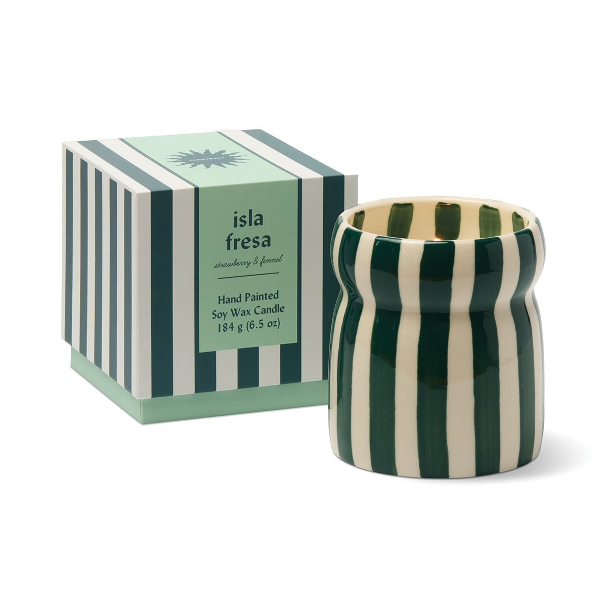 Paddywax Cabana 6.5oz/184g Teal Striped Ceramic Candle - Isla Fresa