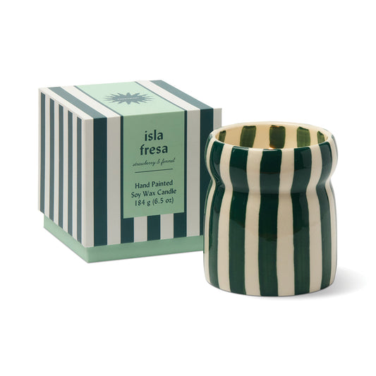 Paddywax Cabana 6.5oz/184g Teal Striped Ceramic Candle - Isla Fresa