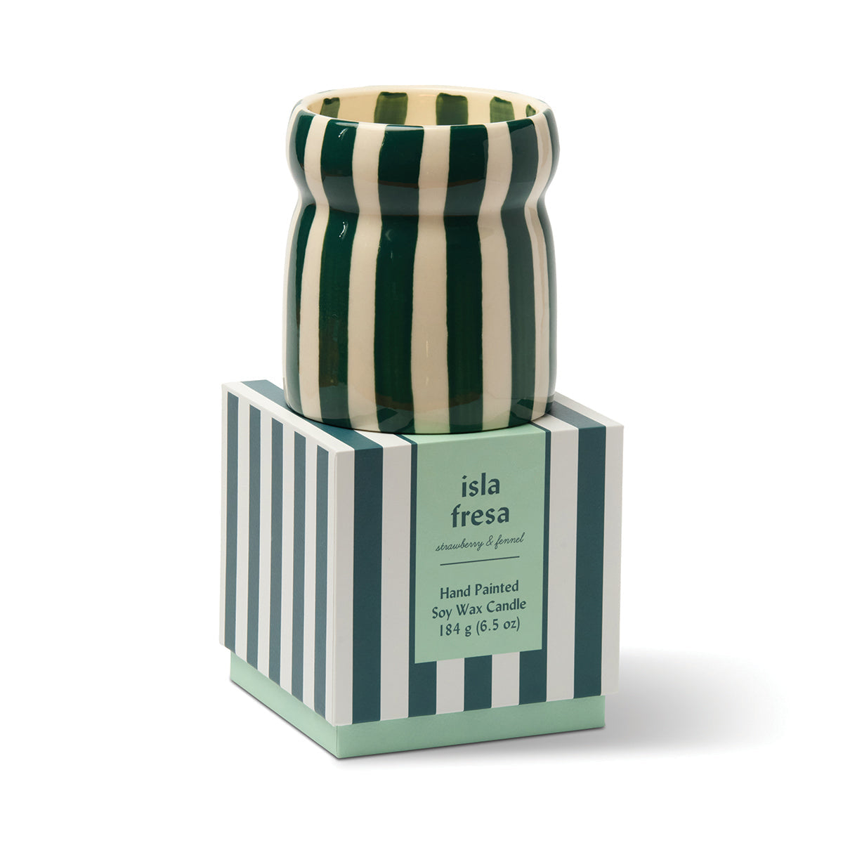 Paddywax Cabana 6.5oz/184g Teal Striped Ceramic Candle - Isla Fresa
