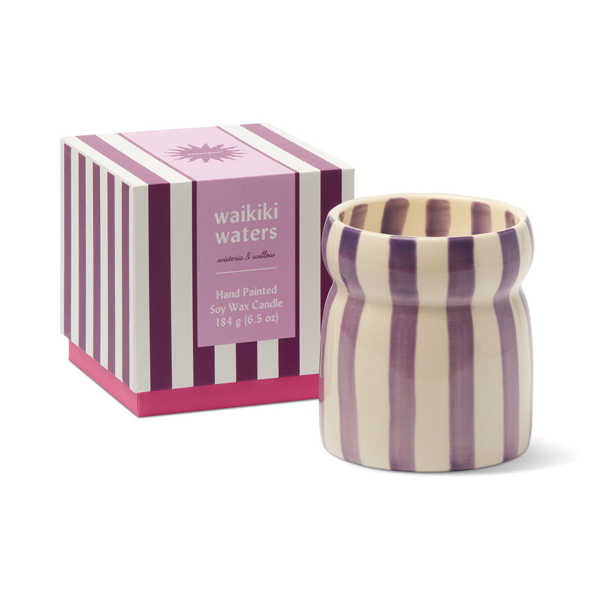 Cabana 6.5oz/184g Purple Striped Ceramic Candle - Waikiki Waters