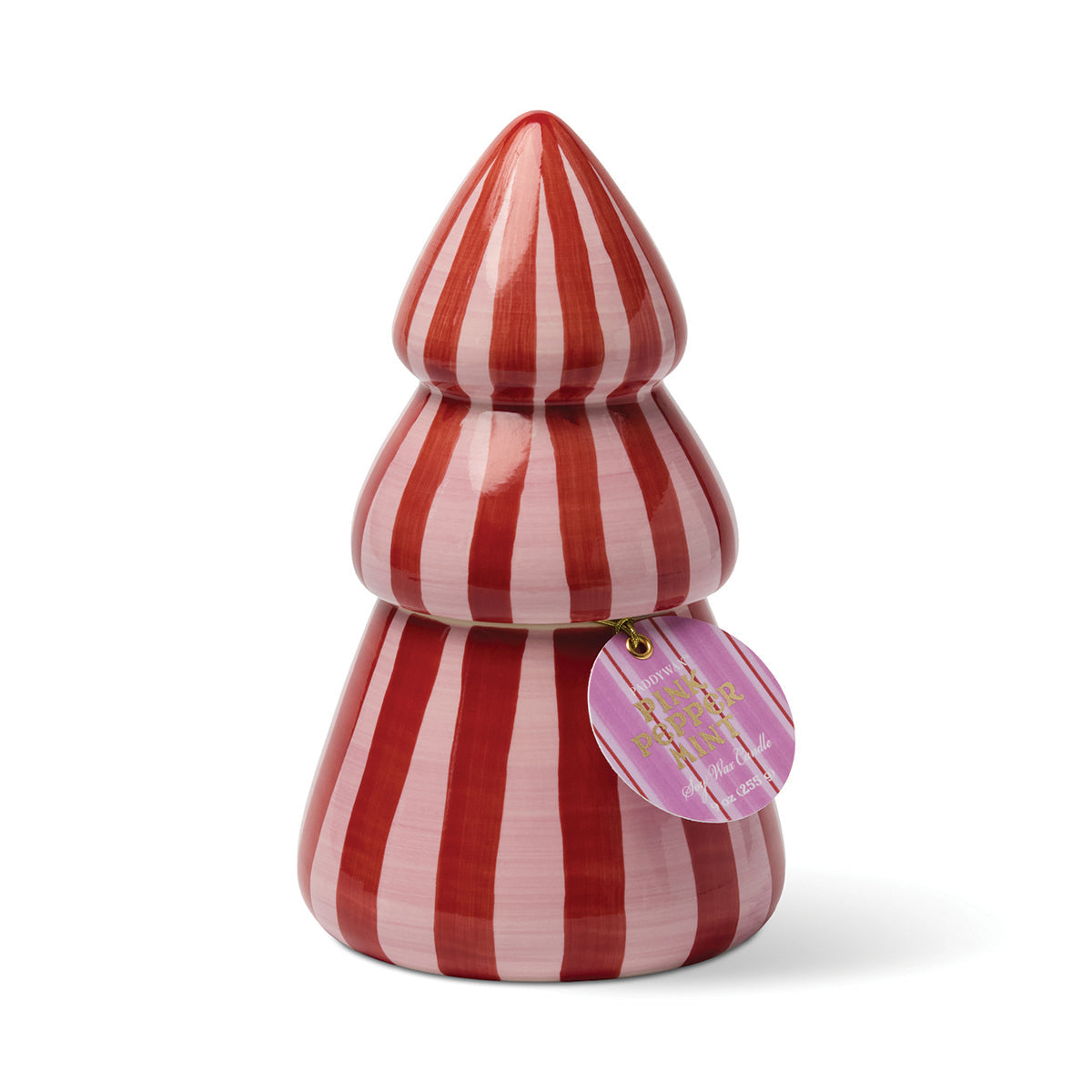 Paddywax Cabana Christmas 9oz/255g Red/Pink Ceramic Tree Candle - Pink Peppermint