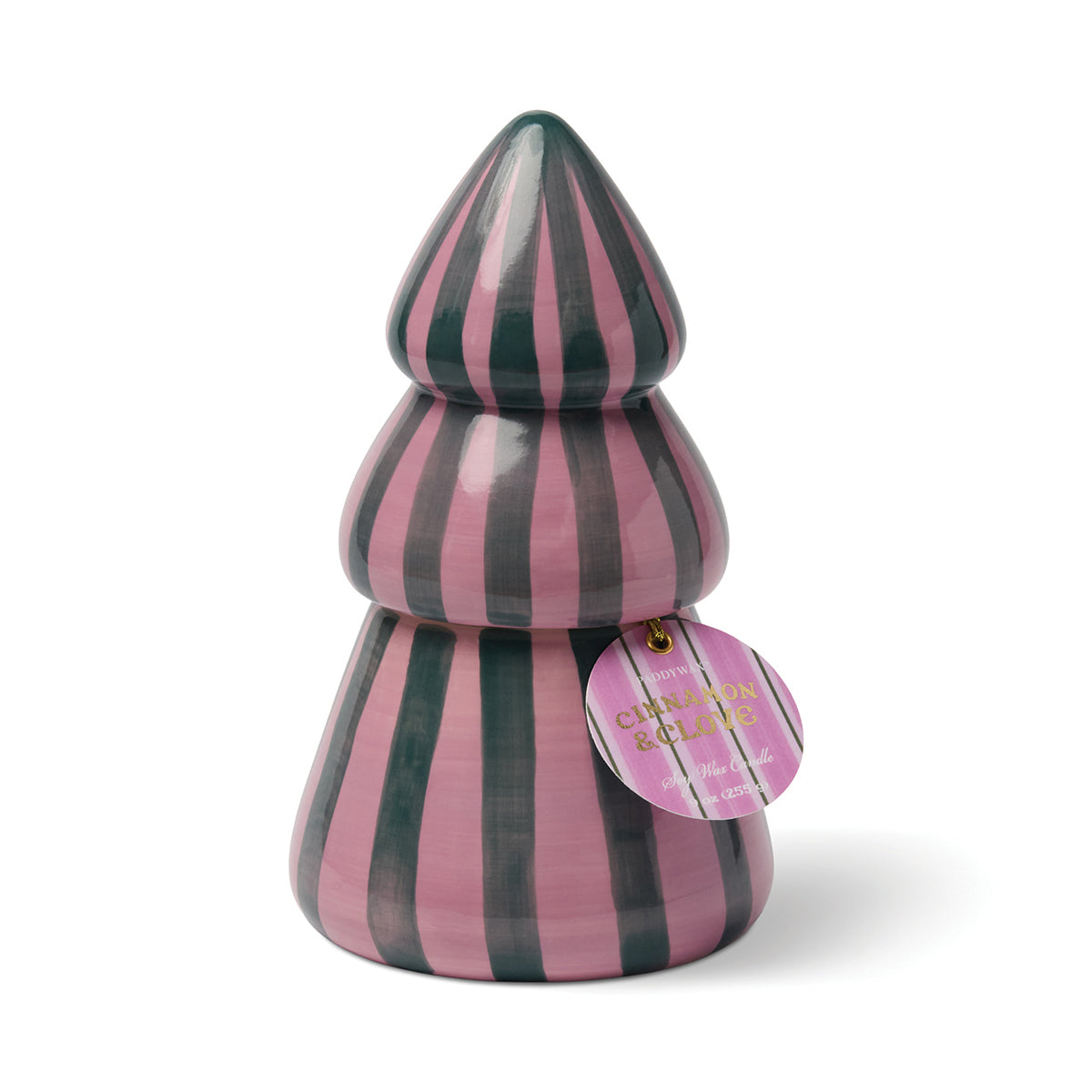 Paddywax Cabana Christmas 9oz/255g Pink/Green Ceramic Tree Candle - Cinnamon & Clove